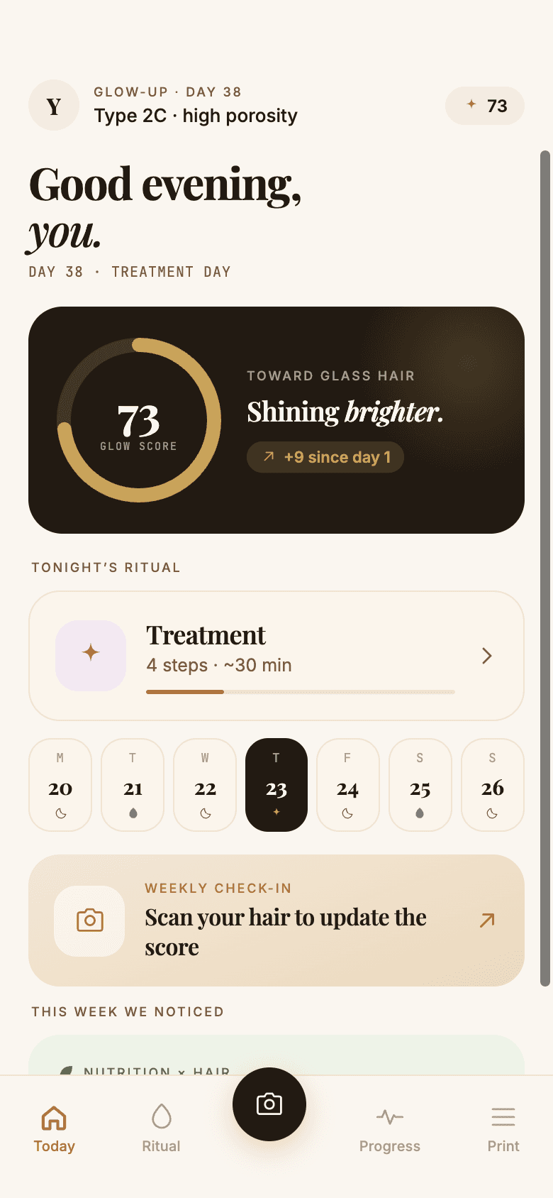 Hair glow-up screen